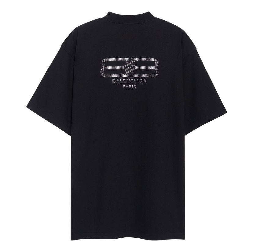 Тениска Balenciaga BB Paris Strass Medium Fit T-Shirt Черно | 739784TOVU81055