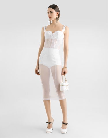 Pокля Dolce & Gabbana Dolce & Gabbana Tulle Calf-Length Corset Dress Бяло | F6TUYTFLRC0WA800, 1
