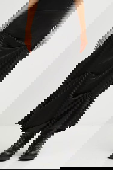 Пола GANNI Fluid Satin Jacquard Tuck Detail Long Midi Skirt Черно | W0997, 0