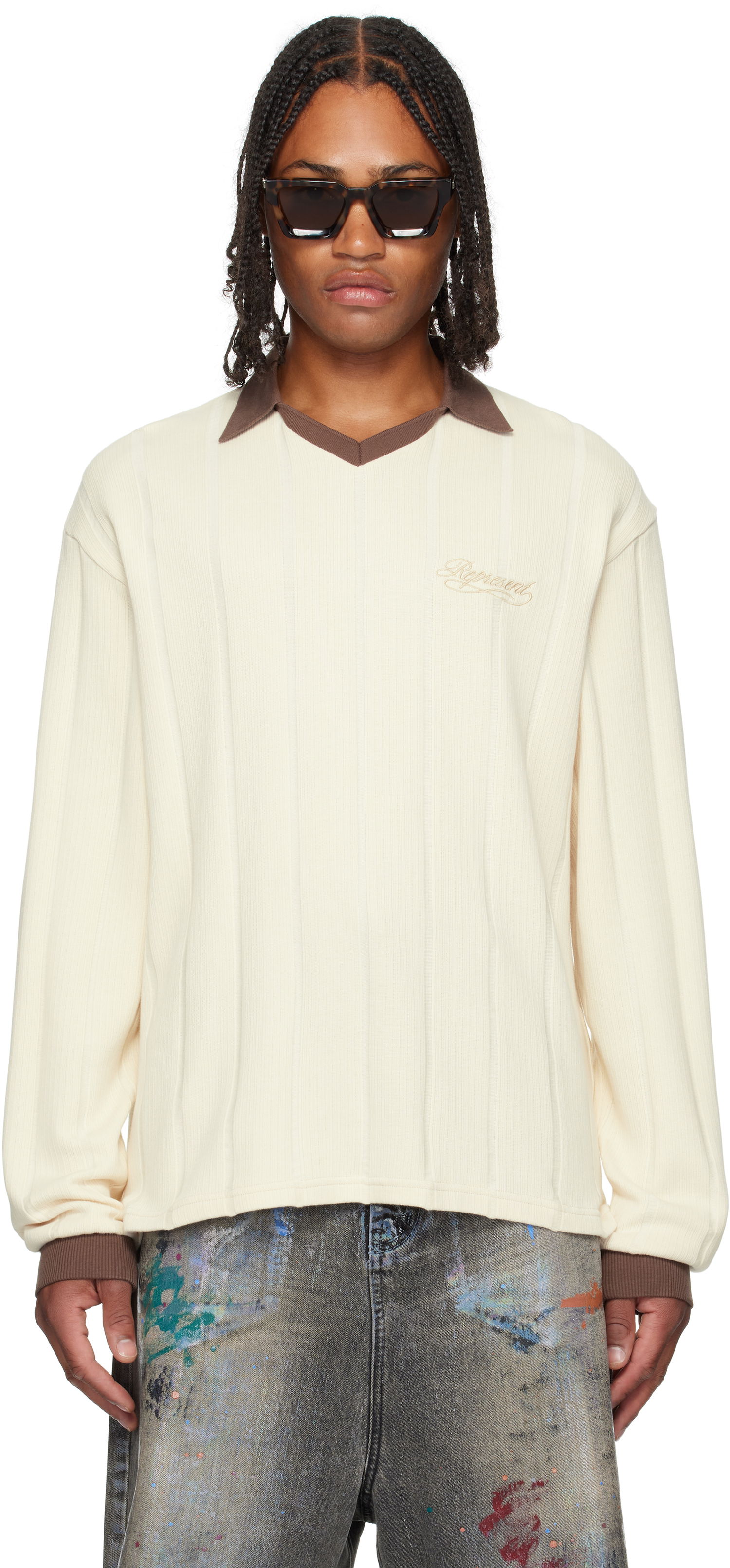 Поло тениска Represent Clo Represent Retro Football Long Sleeve Polo Бяло | MLM100277, 0