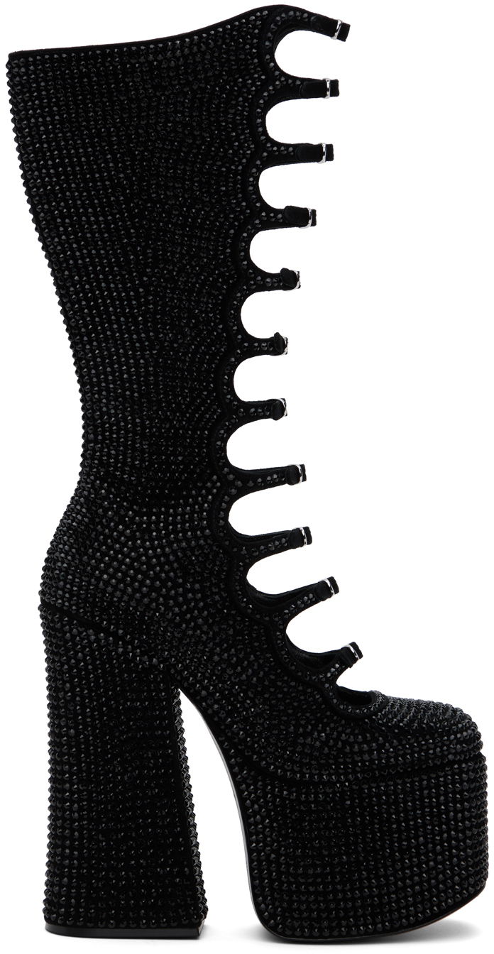 Грижа за обувките Marc Jacobs Marc Jacobs 'The Rhinestone Kiki' Knee-High Platform Boots Черно | 2P4FBO001F19