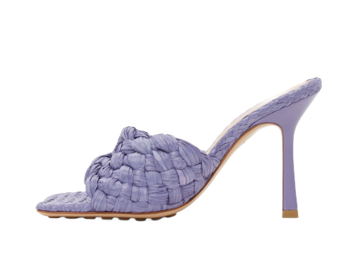 Raffia Stretch Heeled Mules "Purple"