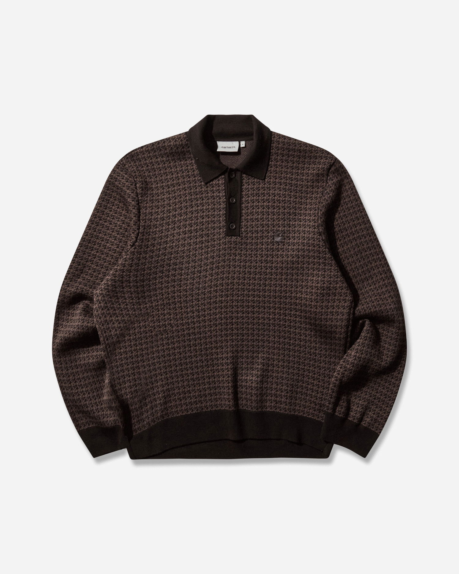 Поло тениска Carhartt WIP Lowis Longsleeve Polo Houndstooth Кафяво | I035395 35MXX, 1