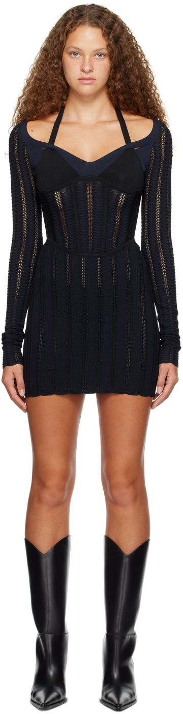 Pокля Dion Lee Snakeskin Column Minidress Черно | A7733P23, 0