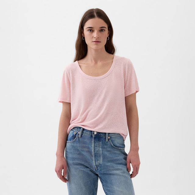 Shortsleeve Linen Blend Scoop Tee Light Peony