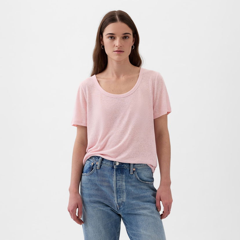 Тениска GAP Shortsleeve Linen Blend Scoop Tee Light Peony Розово | 878230-01