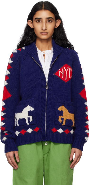 Пуловер Bode Bode Diamond Corral Zip Cardigan Синьо | MRS25KT015, 0