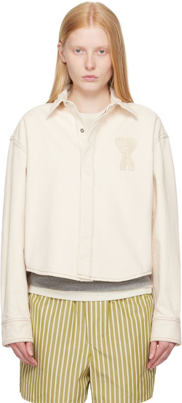Риза AMI AMI Paris Ami de Coeur Cropped Denim Shirt Бяло | FSH168.DE0039, 0