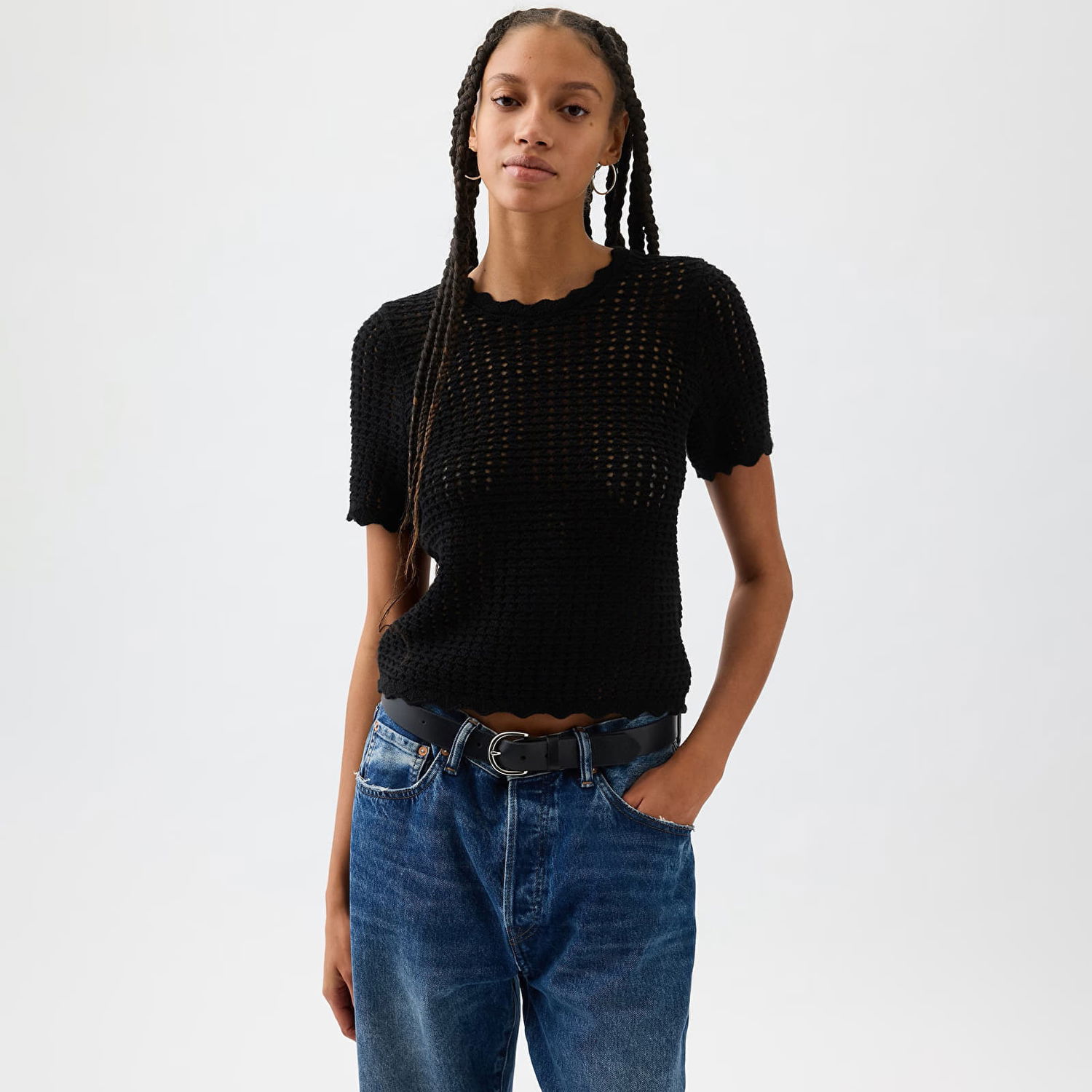 Тениска GAP Shortsleeve Crochet Tee True Black V2 Черно | 864914-01, 0
