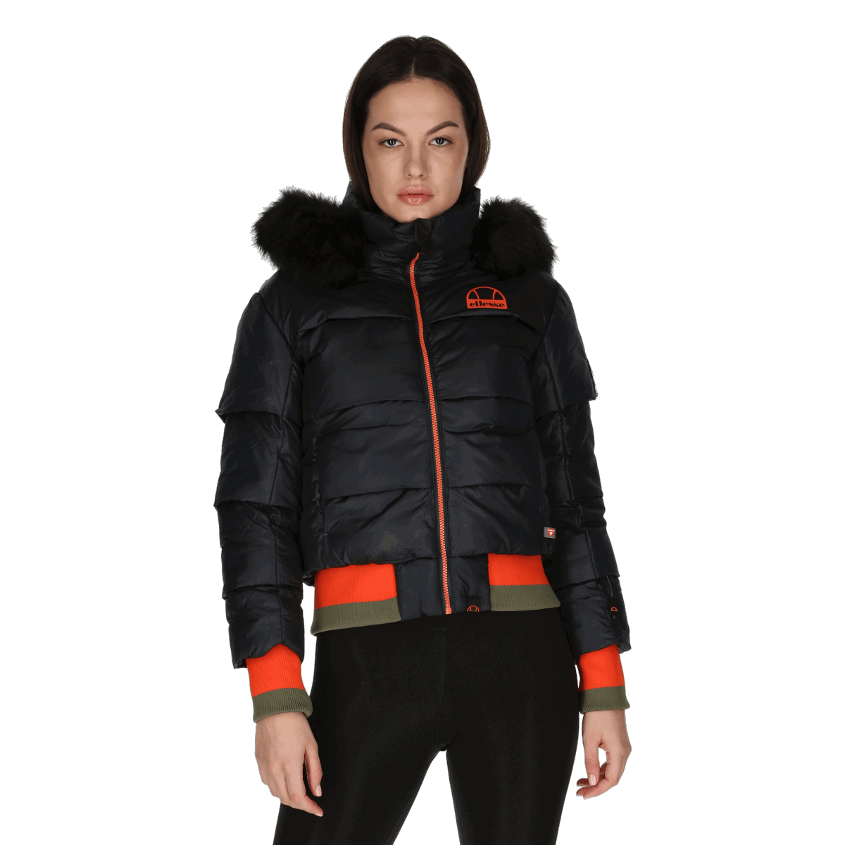 Пухо яке Ellesse Innevata Fur Hood Padded Jacket with Striped Ribbed Trim Черно | SRK11727-011, 0