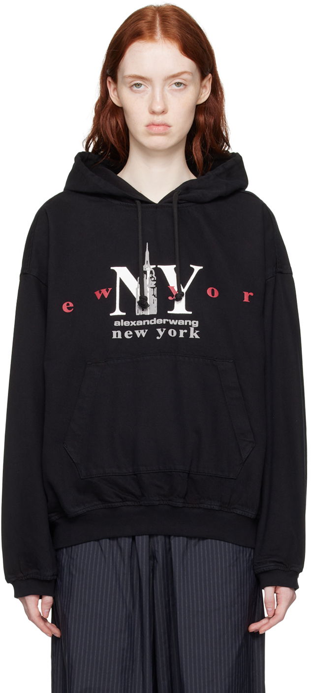 Суитчър Alexander Wang Printed Denim Hoodie Черно | UDC4231611, 0