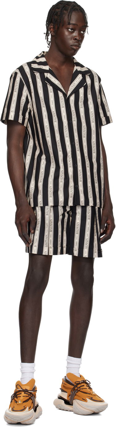 Къси панталони Balmain Black & Beige Ribbon Shorts Черно | EH1PA126CF80, 3