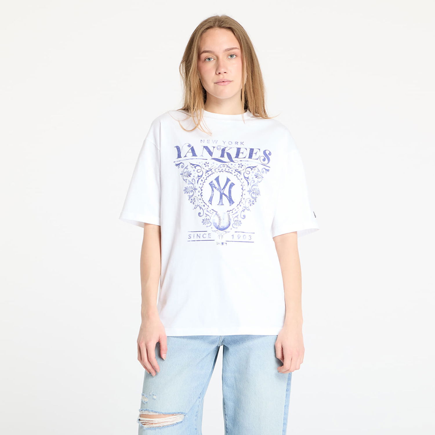 Тениска New Era New York Yankees Floral Graphic Oversized T-Shirt Бяло | 60667845, 1