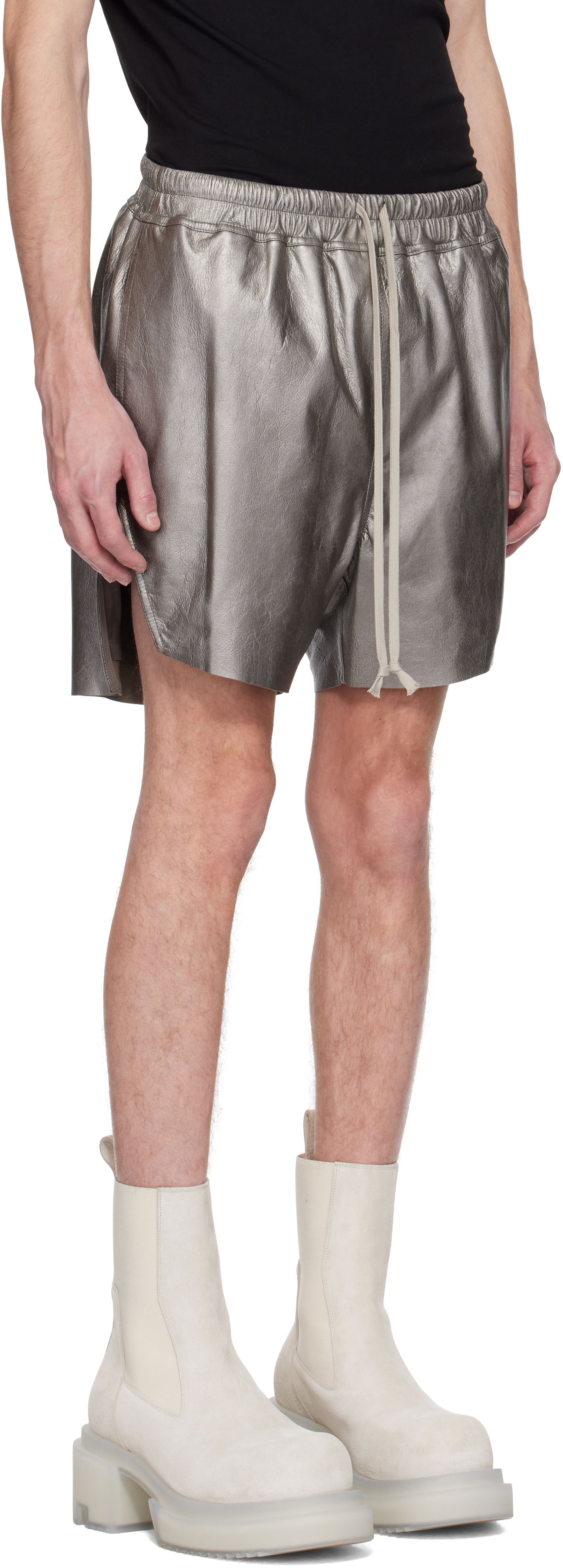 Къси панталони Rick Owens Rick Owens Hollywood Boxers Leather Shorts Металик | RR01E5306 LBAM, 1