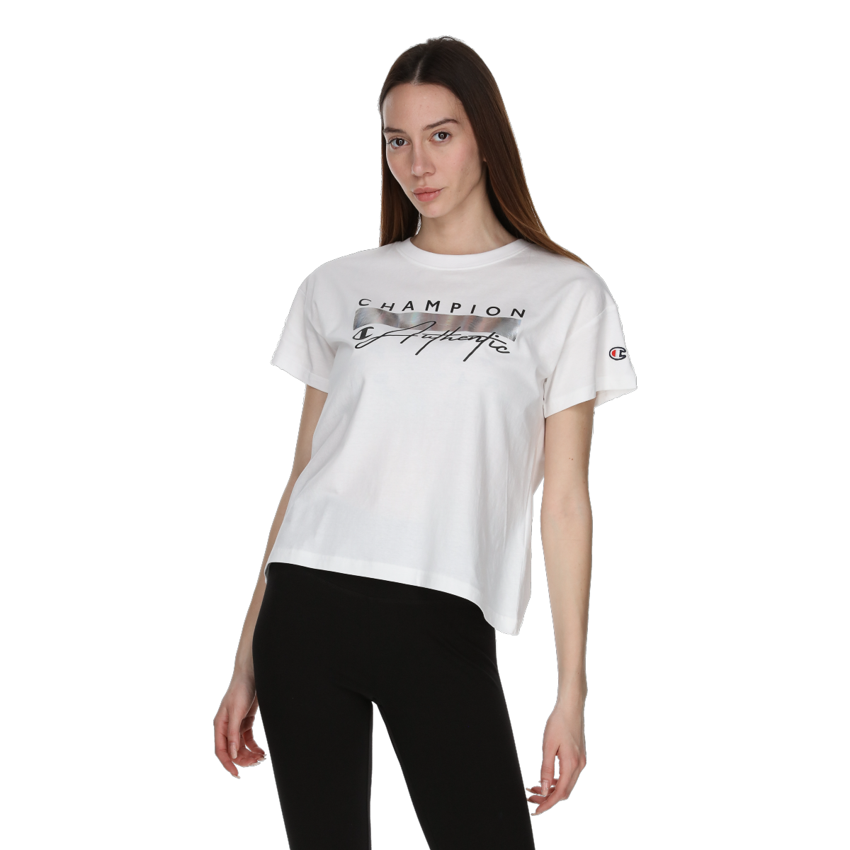 Тениска Champion Metallic Bar Authentic Script Crewneck T-Shirt Бяло | 118184-WW001, 0