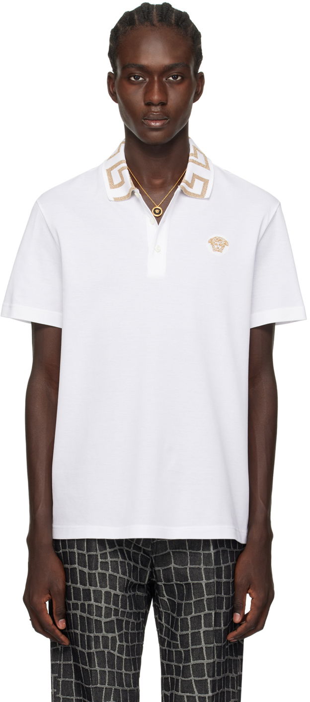 Поло тениска Versace Greca Polo Бяло | A87402-1A06199-1W000, 0