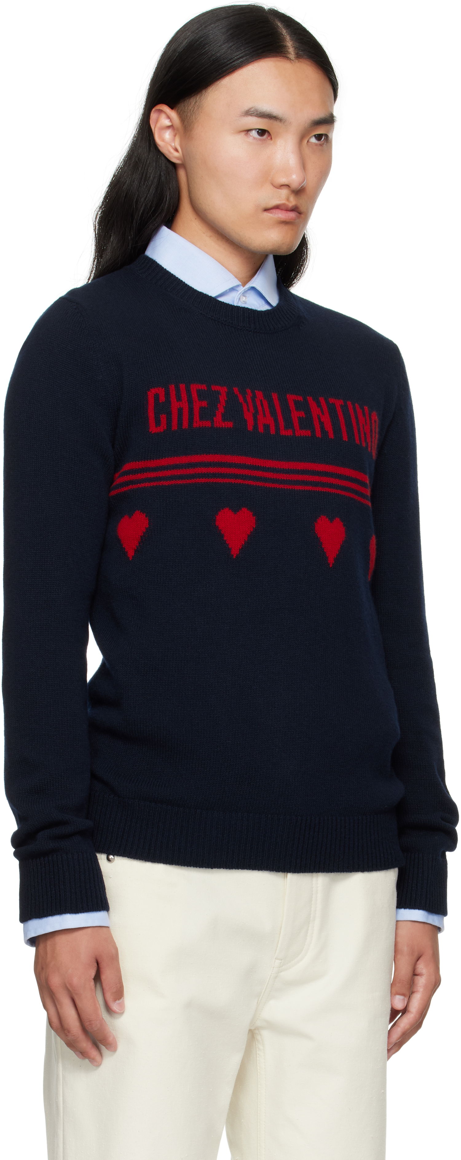 Пуловер Valentino Valentino 'Chez Valentino' Wool Sweater Тъмно синьо | 7V3KC35AB2E, 1