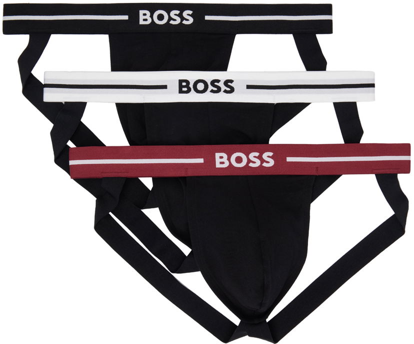 Flexstyle BOSS Three-Pack Black Jacquard Logo Jock Straps Черно | 50517823