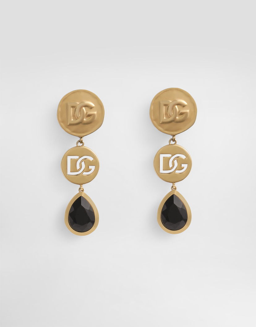 Обеци Dolce & Gabbana Dolce & Gabbana Like A Virgin Logo Clip Earrings with Black Stone Металик | WER6V3W1111ZOO00