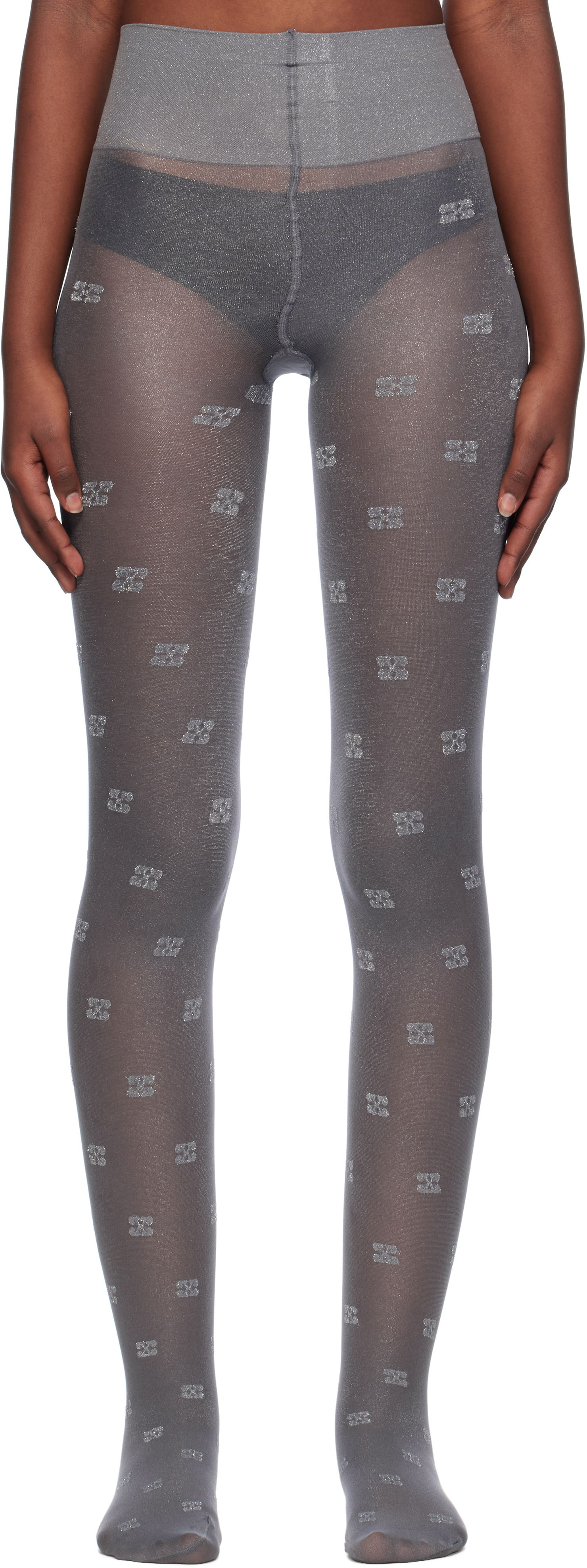 Чорапи GANNI Lace Tights With Glitter Pattern Сиво | A6294, 0