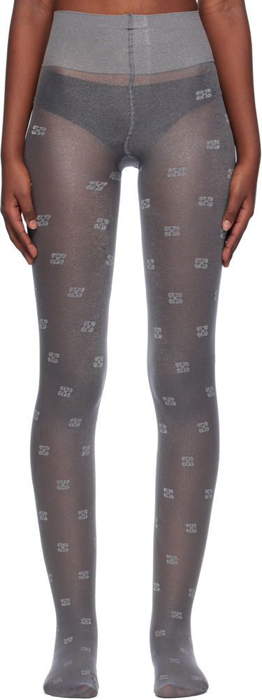 Чорапи GANNI Lace Tights With Glitter Pattern Сиво | A6294, 0