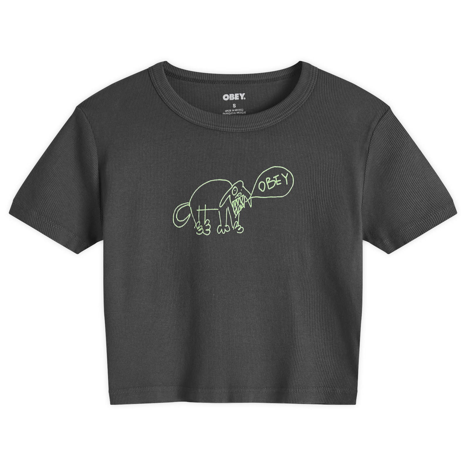 Съкратен топ OBEY Angry Dog Graphic Crop T-Shirt Сиво | 263742588, 1