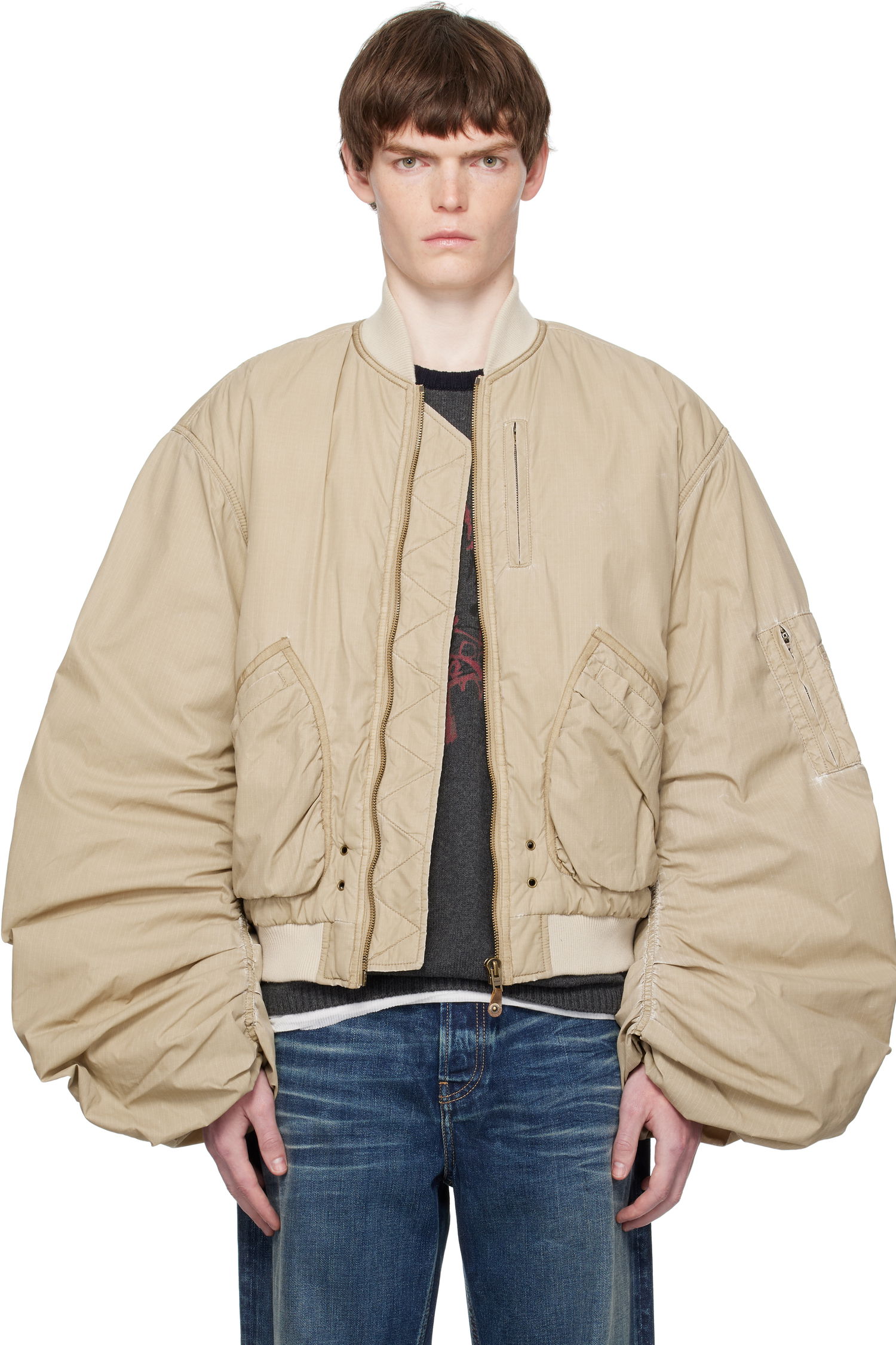 Яке бомбър We11done We11done Washed Nylon Bomber Jacket Бежово | WD-JP2-25-059-U-BG, 0