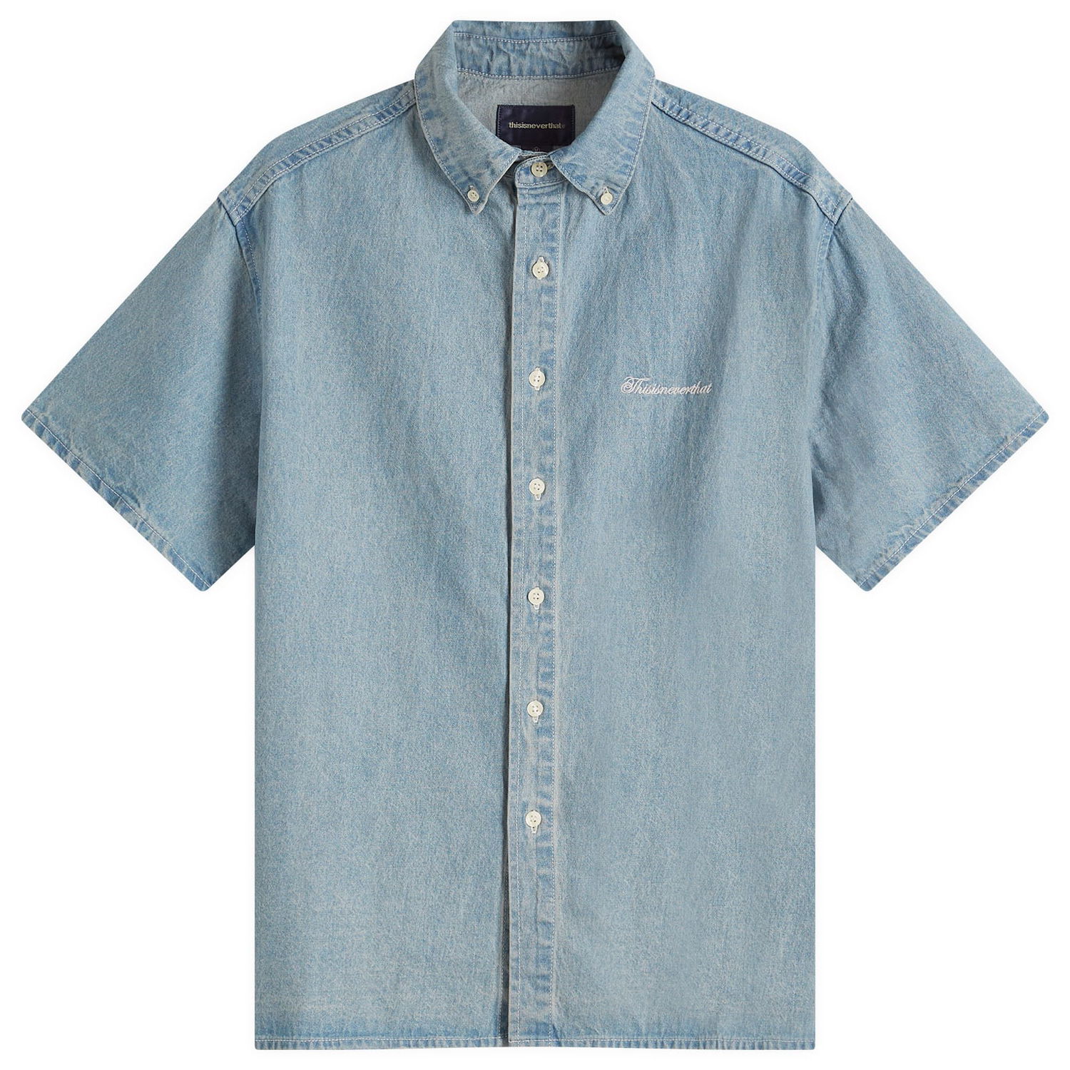 Риза thisisneverthat Thisisneverthat Washed Denim Short Sleeve Shirt, Size Small Синьо | TNCO0DSHTS01-WABL, 1