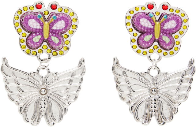 Stacked Rhinestone and Sculpted Butterfly Drop Earrings