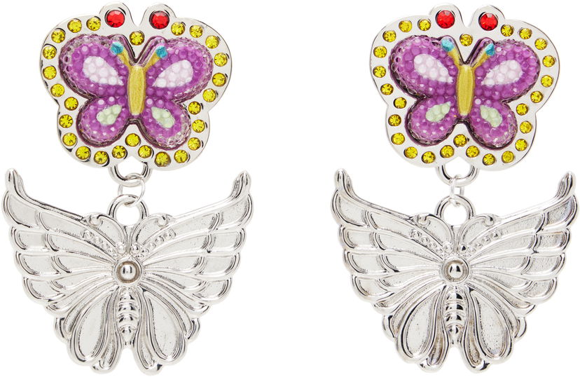 Обеци Chopova Lowena Stacked Rhinestone and Sculpted Butterfly Drop Earrings Многоцветен | 6631