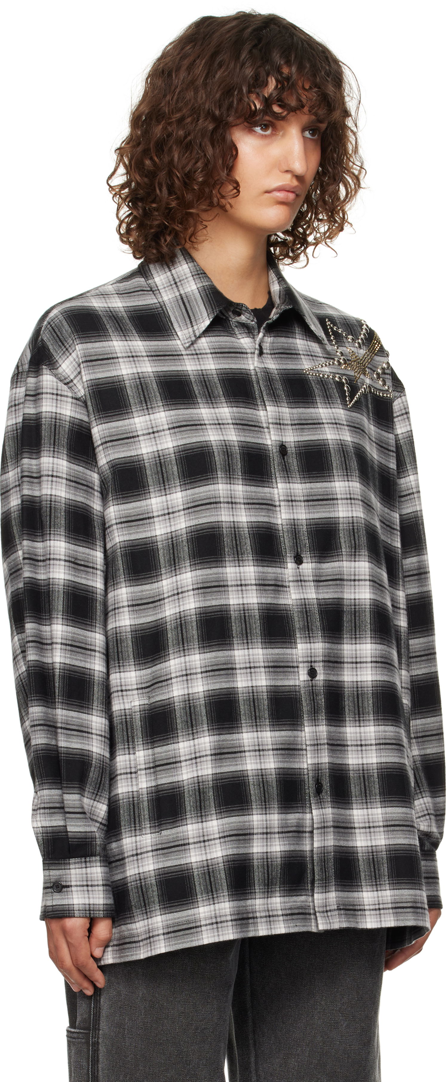 Риза We11done We11done Meteor Check Embellished Shirt Черно | WD-SH3-24-128-U-BK, 1
