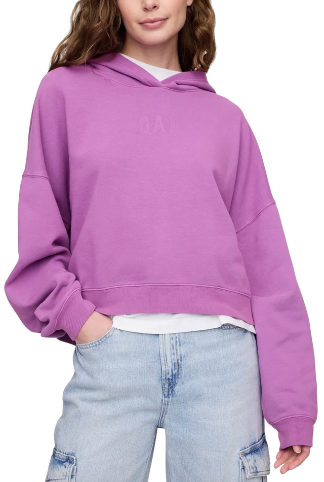 Cropped Embossed Logo Hoody