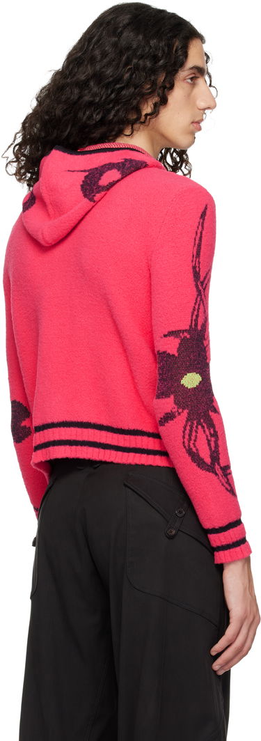 Суитчър Chopova Lowena Full-Zip Graphic Knit Hoodie with Striped Trim 'My Name Is Tiny' Розово | 5255, 2