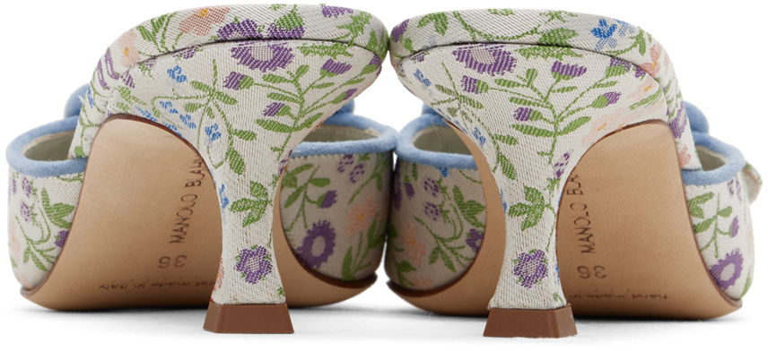Аксесоари Manolo Blahnik Manolo Blahnik Maysalebica Floral Kitten Heel Mules Бяло | 423-1767, 1
