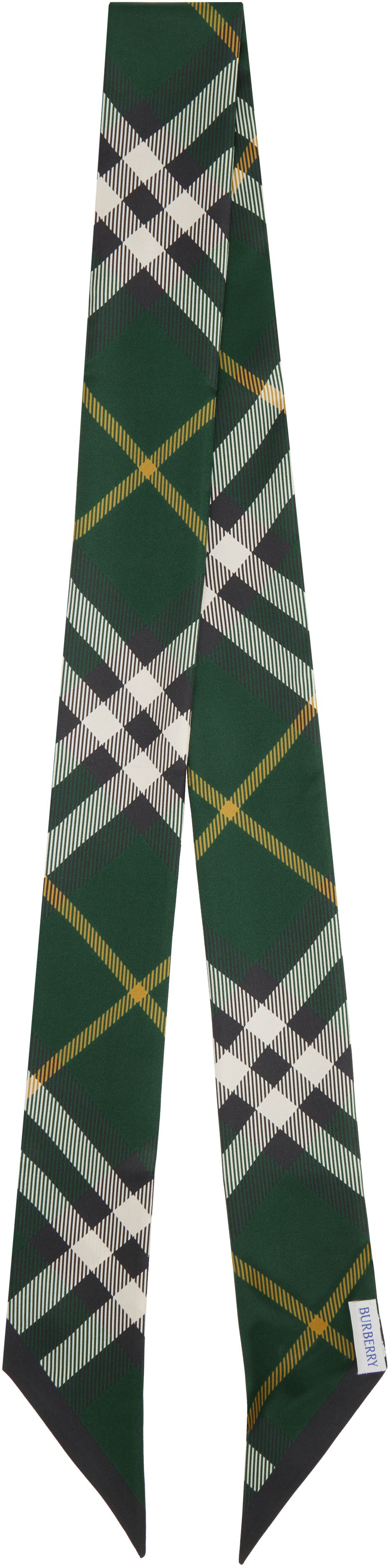 Шал Burberry Skinny Silk Scarf with a Check Pattern Зелено | 8095832, 1