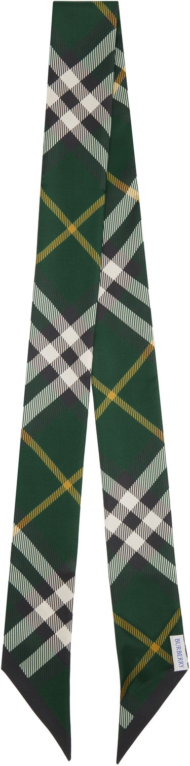 Шал Burberry Skinny Silk Scarf with a Check Pattern Зелено | 8095832, 1