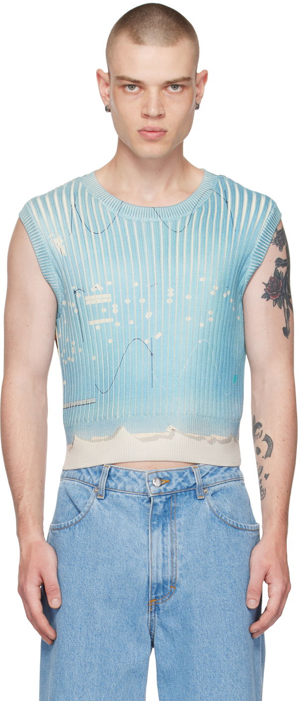 Потник Eckhaus Latta Printed Cropped Knit Vest Синьо | 7035-EL-SS23-U - UNDERWOOD, 0