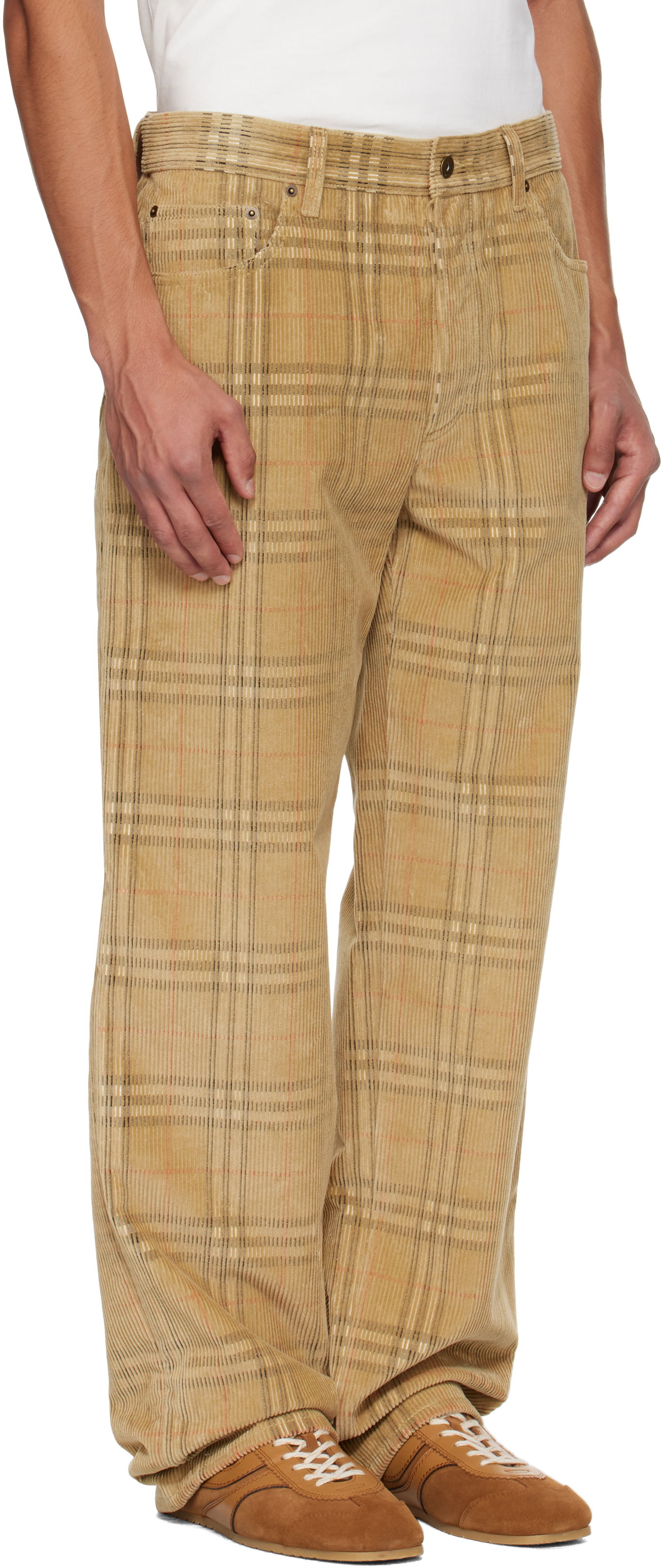 Панталони Burberry Burberry Check Corduroy Trousers Бежово | 8113484, 1
