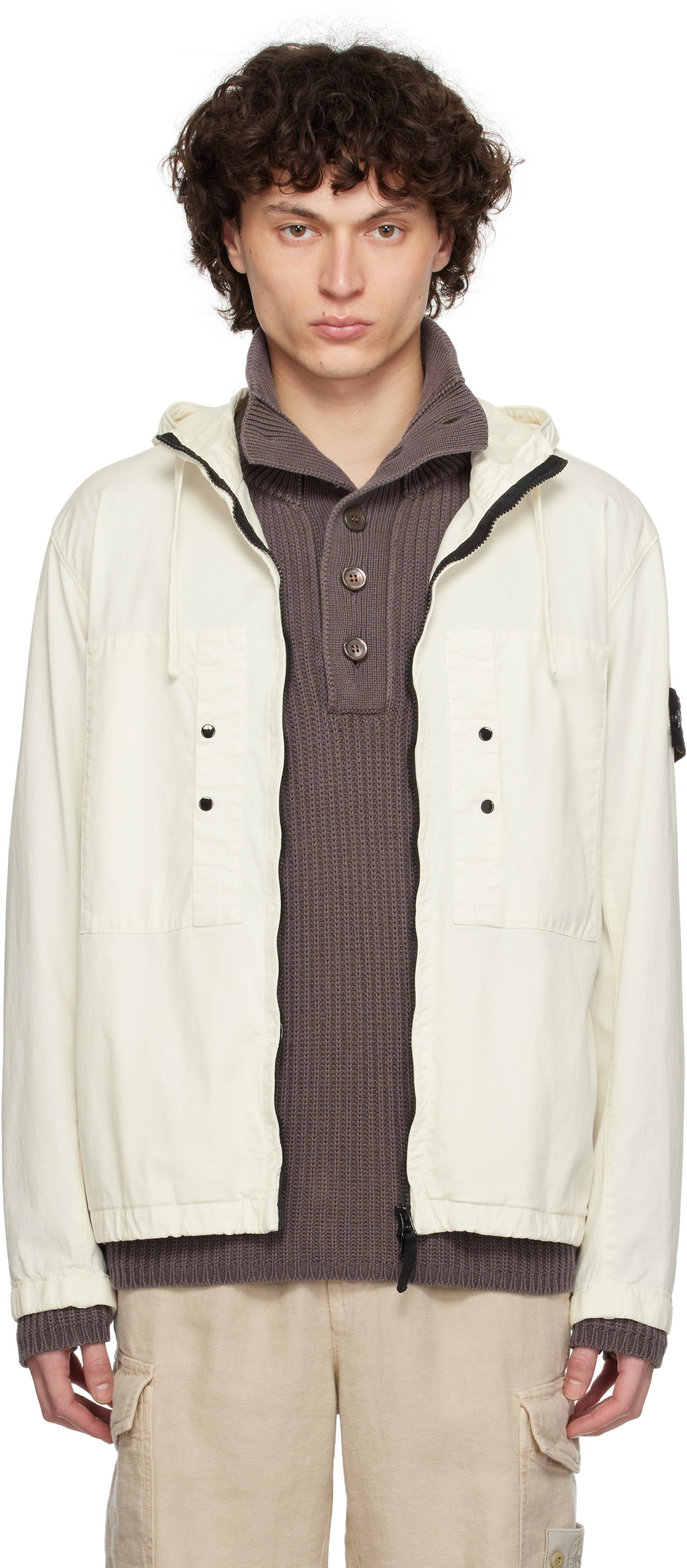 Ветровка Stone Island Stone Island Supima Cotton Twill Stretch-TC Jacket Бяло | K1S15 4100091 S0010, 0