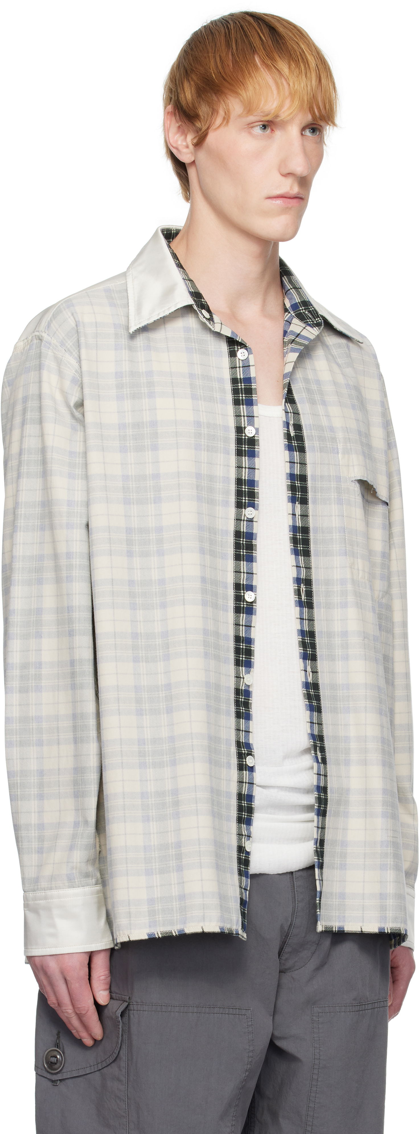 Риза Maison Margiela MM6 Maison Margiela Checkered Placket Shirt Бяло | SH2DT0016 M35444, 1