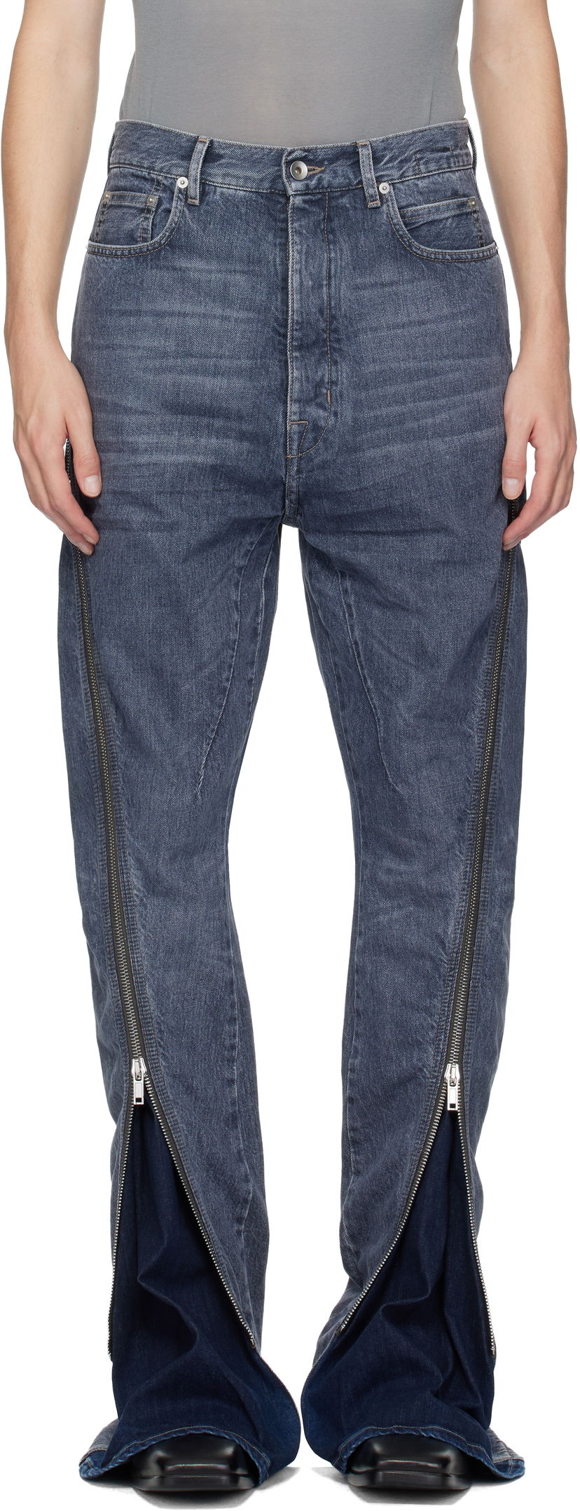 Дънки Rick Owens DRKSHDW Concordians Bolan Banana Zipped Denim Jeans Синьо | DU02E7363 DGY