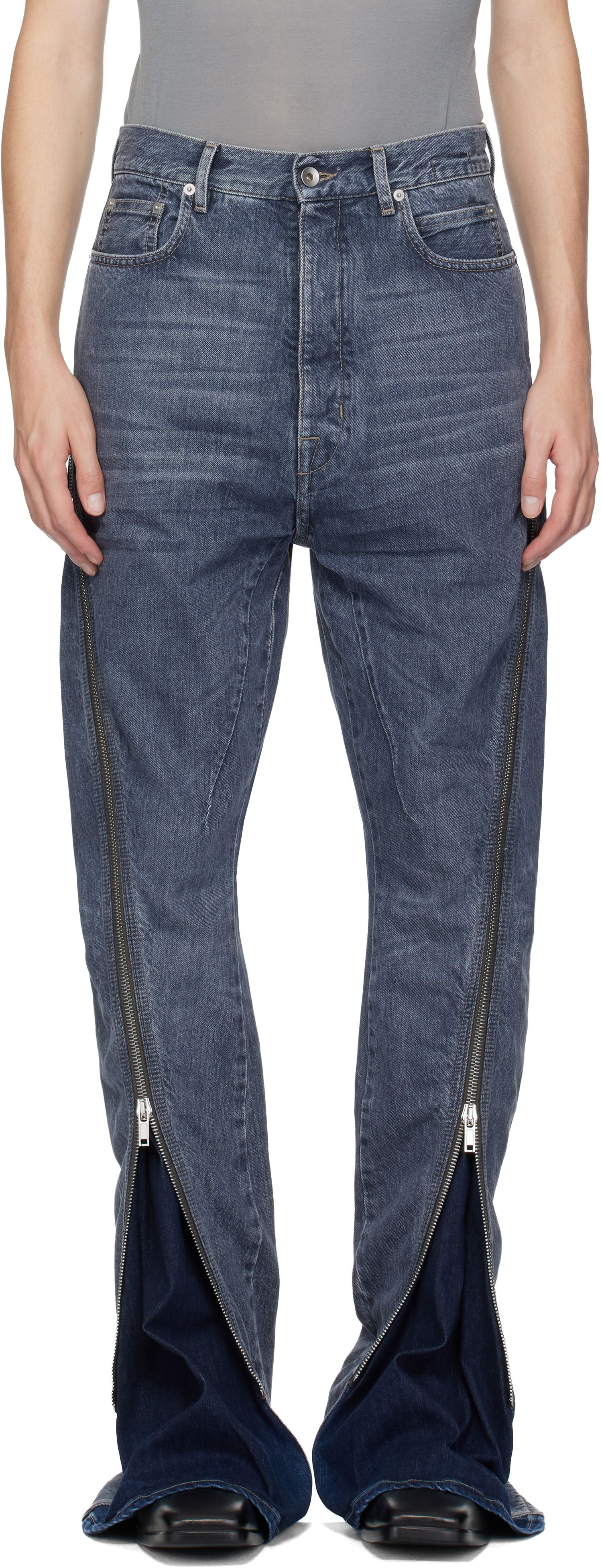 Дънки Rick Owens DRKSHDW Concordians Bolan Banana Zipped Denim Jeans Синьо | DU02E7363 DGY, 0