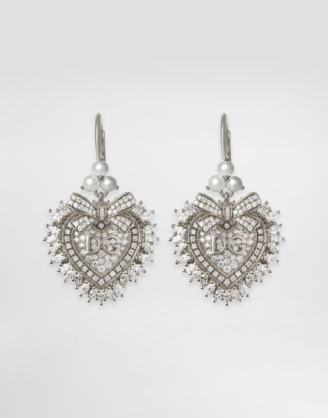 Dolce & Gabbana Devotion Heart-Shaped Earrings with Crystals, Pearls, and Bow
