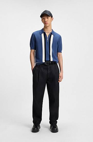 Пуловер BOSS HUGO Zip Knit Sweater with Stripes Синьо | 50544906, 1