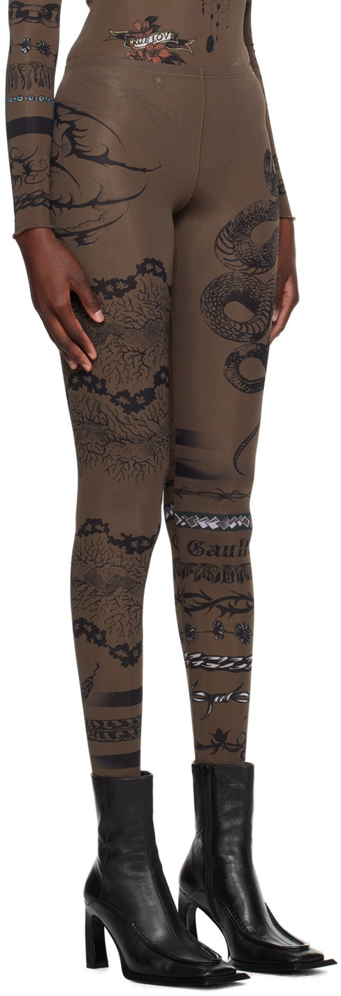 Клинове Jean Paul Gaultier Jean Paul Gaultier KNWLS Edition Tattoo Print Leggings Кафяво | 23/14-F-PA075-J524-700200, 1