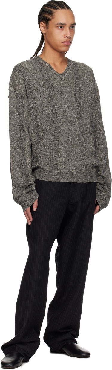 Панталони Maison Margiela Maison Margiela Pinstripe Linen & Wool Wide-Leg Trousers Черно | S50KA0678 M35447, 3