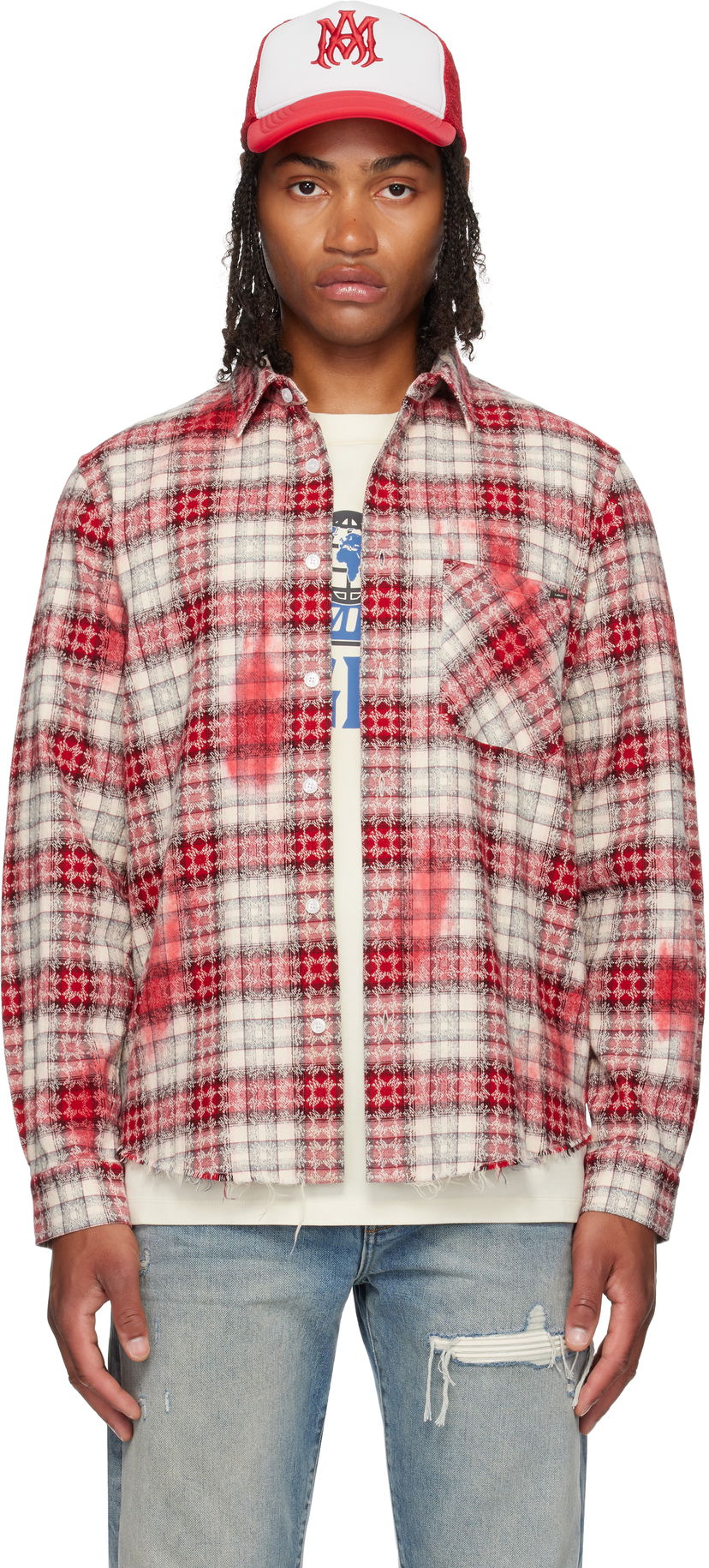Риза AMIRI MA Quad Bleach Distressed Plaid Flannel Shirt Многоцветен | AMSTFL1014