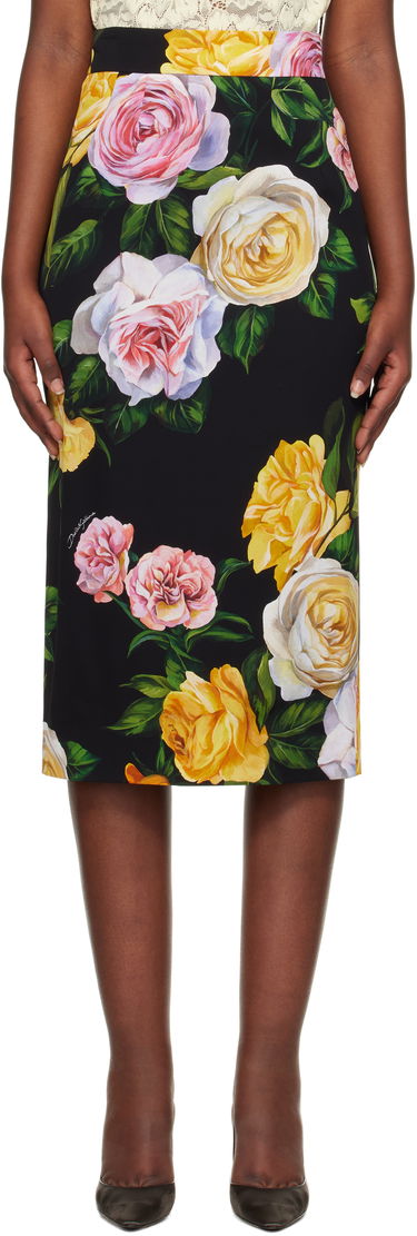 Пола Dolce & Gabbana Dolce&Gabbana Peony & Rose-Print Midi Skirt Черно | F4B6UT FSA7B, 0