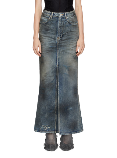 Distressed Denim Maxi Skirt