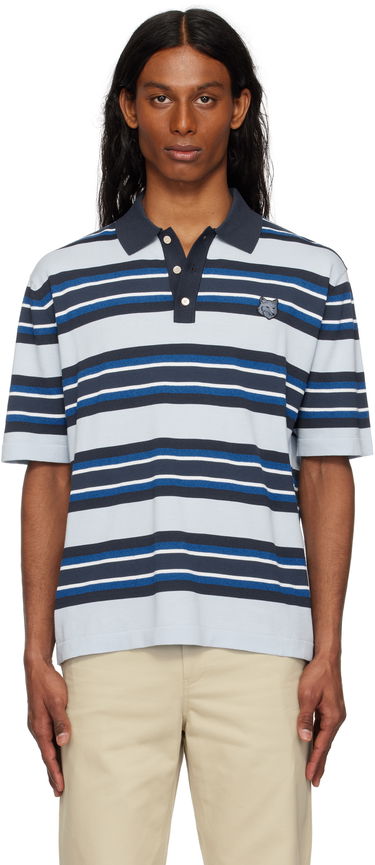 Поло тениска MAISON KITSUNÉ Maison Kitsuné Fine Gauge Striped Polo with Fox Head Patch Синьо | OM00201KT1119, 0